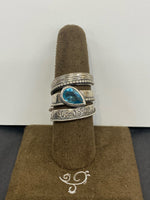 SS 1X Pear Blue Topaz Ring Size 7