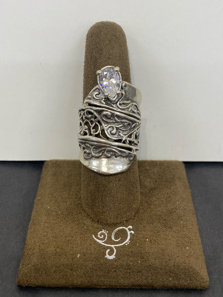 SS 1X Pear CZ Ring Size 8