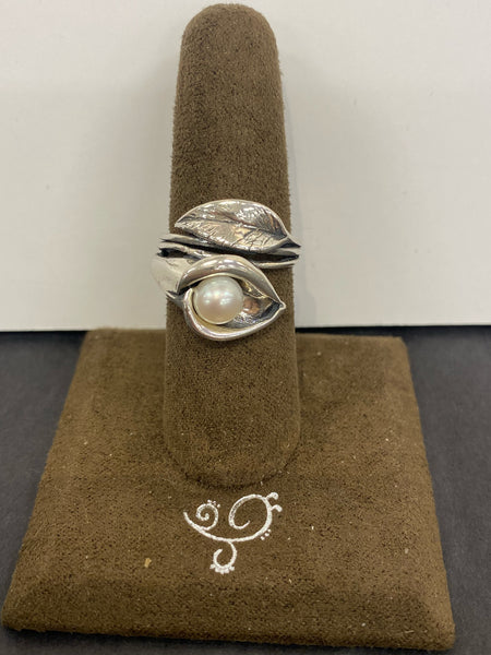 SS 1X Pearl Ring Size 7