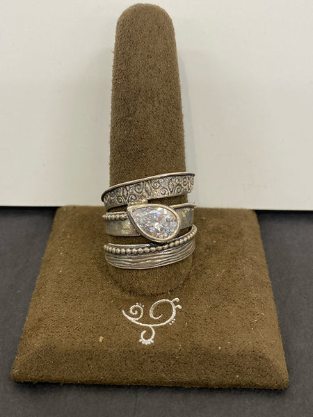 SS 1X Pear CZ Ring Size 9