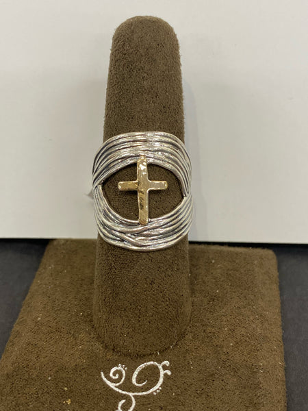 SS and 14K Cross Ring Size 7.25