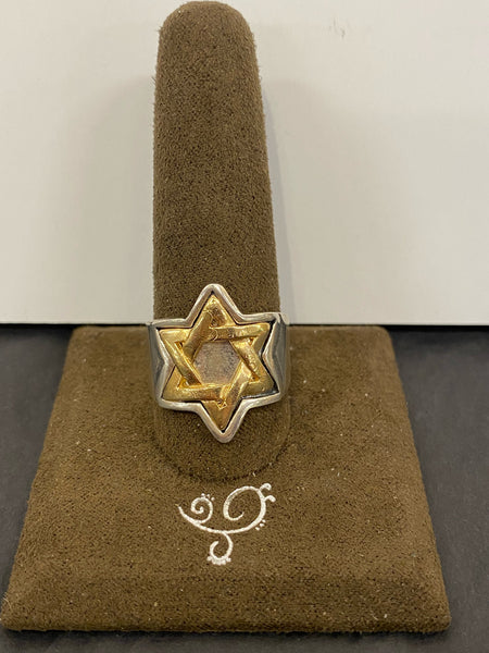 SS and 14K Star Of David Ring Size 9