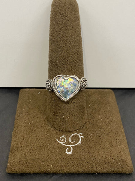 SS 1X Roman Glass Heart Ring Size 8