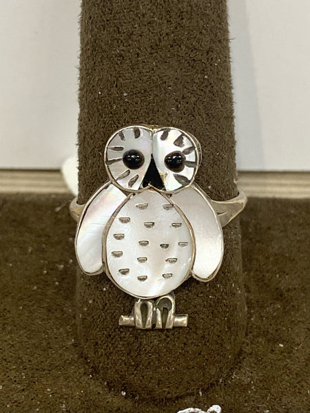 SS Gallup MOP Owl Ring Size 9