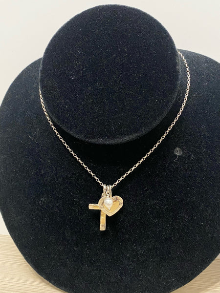 SS & 14K Cross and Heart Neck