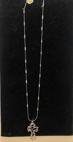 SS Opal 32”Cross Neck with Blue Topaz