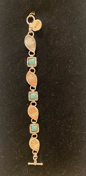 SS Turquoise & Leaf 7” Bracelet