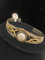 SS 14K 1X Pearl Cuff Bracelet