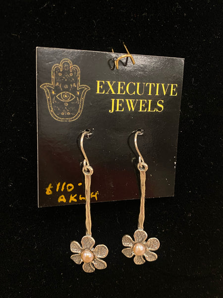 SS 1X Pearl Flower Dangle Earring