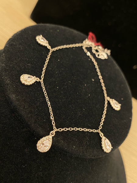 SS Pear CZ Dangle Anklet 10”