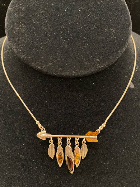SS Feather Amber Necklace