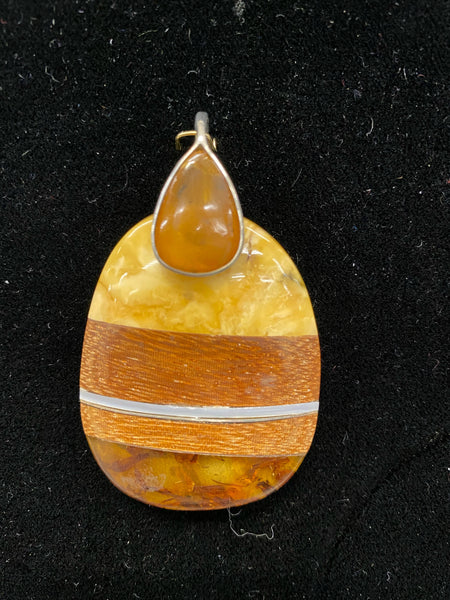 SS Amber/Wood Pendant