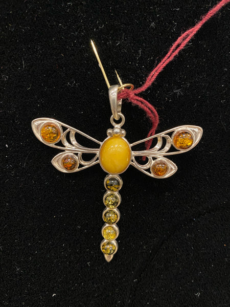 SS Multi Amber Dragonfly Pendant