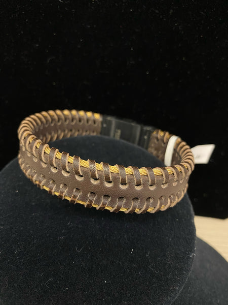 Stainless Brown/Gold Leather Bracelet