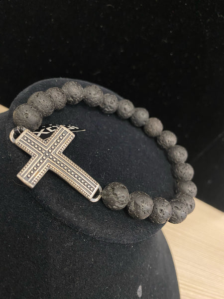 Stainless Cross Lava Beads Bracelet