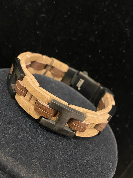 Stainless Brown /Taupe Leather Bracelet