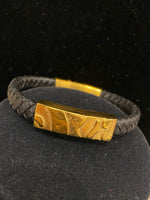Stainless Gold Black Leather Bracelet