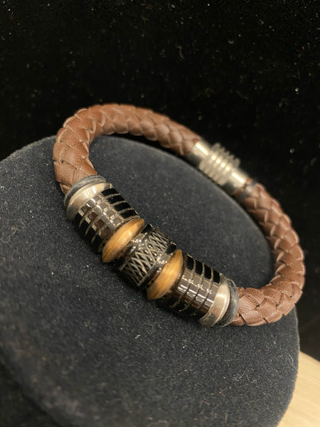 Stainless Brown Leather Bracelet