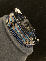 Stainless Wide Black/Blue 9" Bracelet