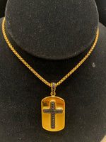 Stainless Gold Cross Dog Tag 24" Necklace