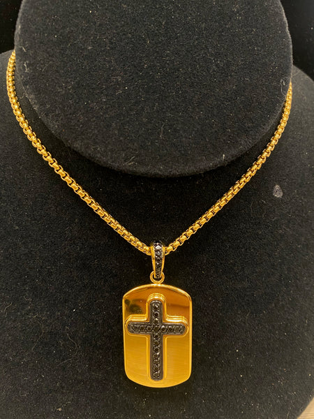 Stainless Gold Cross Dog Tag 24" Necklace