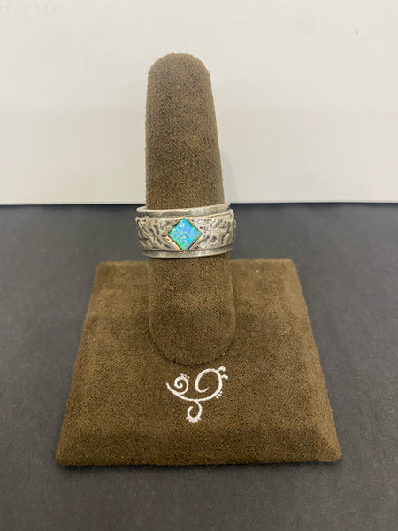 SS Band with 1 X Diamond Opal Ring