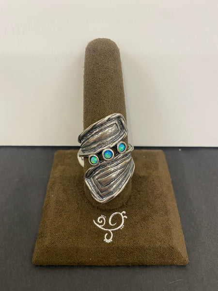 SS Wrap Design with 3X Opal and Line Design Ring