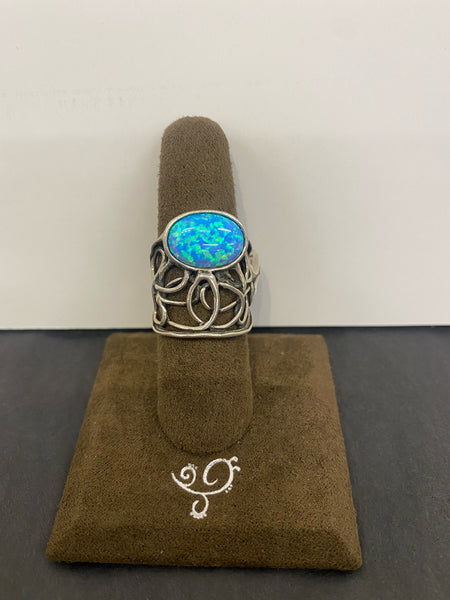 SS Wide Swirly Band with 1 X Large Oval Opal Ring