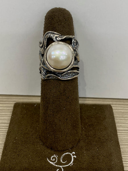 SS 1X Pearl Ring Size 5.5