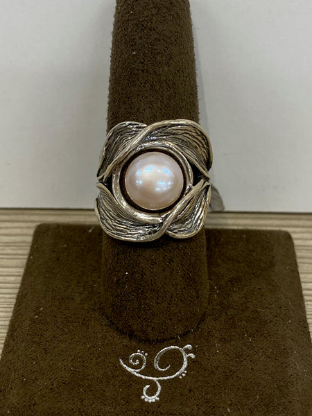SS 1X Pearl Ring Size 7 1/4