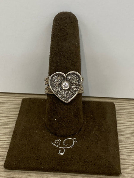 SS 1X CZ Heart Ring Size 7