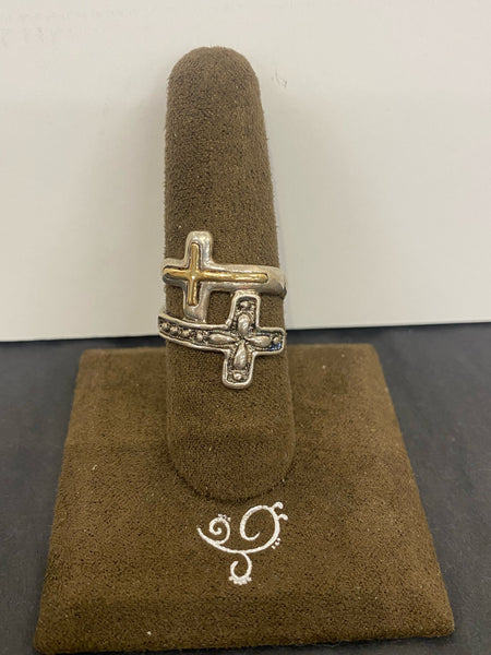 SS and 14k Double Cross Ring