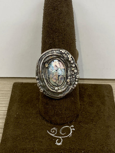 SS Roman Glass Ring Size 8