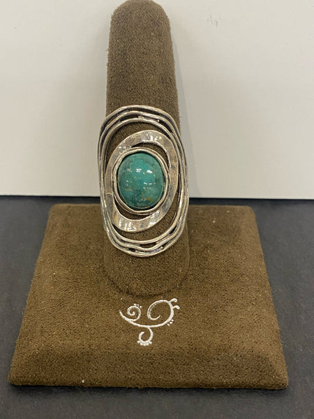 SS Cut Open Oval 1 X Turquoise Ring