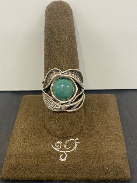SS Wavy Band with 1 X Round Turquoise Ring