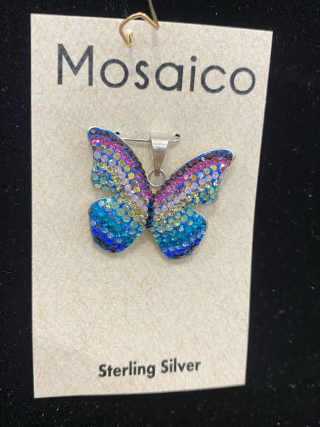 SS Peacock CZ Butterfly Pendant