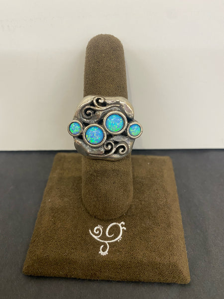 SS Square Design with 4 Opal Ring